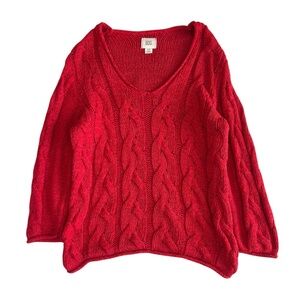 BDG Bright Red Cable-Knit V-Neck Sweater
